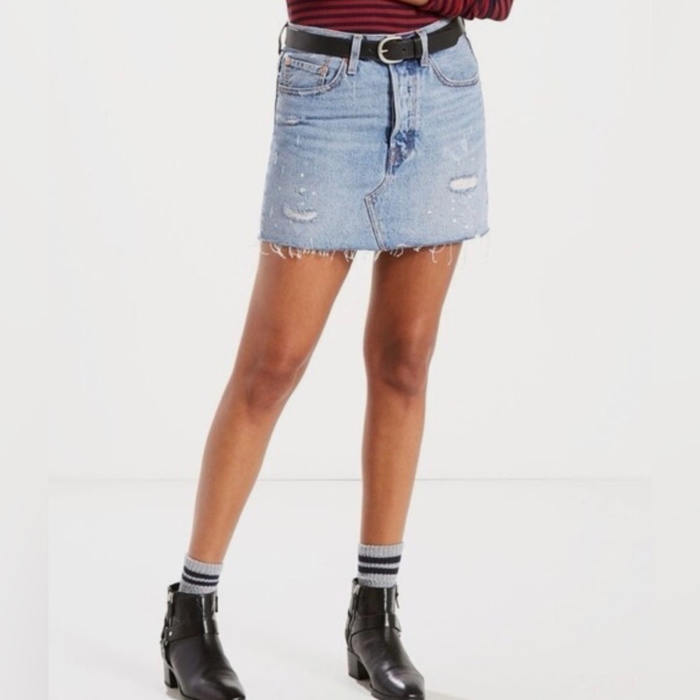 Levi’s Premium - Icon Deconstructed distressed denim mini skirt